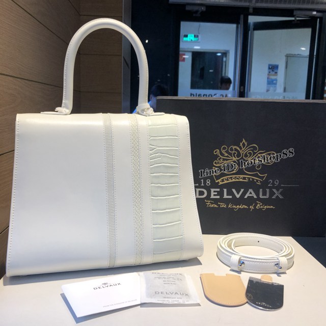 Delvaux全新BL系列德爾沃專櫃黑色/白色box皮白色蜥蜴紋與紋與蟒蛇紋相間雙用手提斜挎包 bxs1124